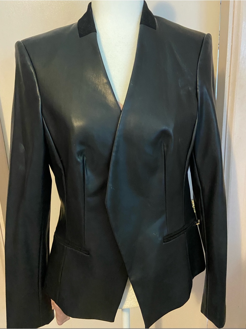 Calvin Klein Black Faux Leather Blazer Jacket